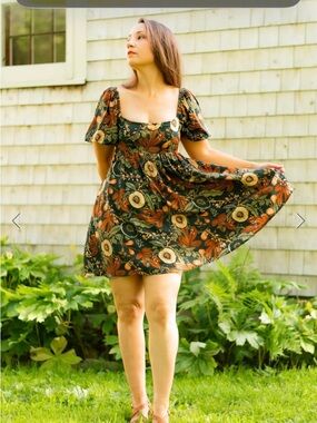 Simka Sol Floral, fruit, leaves baby doll Mini Dress